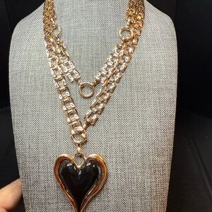 N41. Gold and Black Heart Pendant Necklace